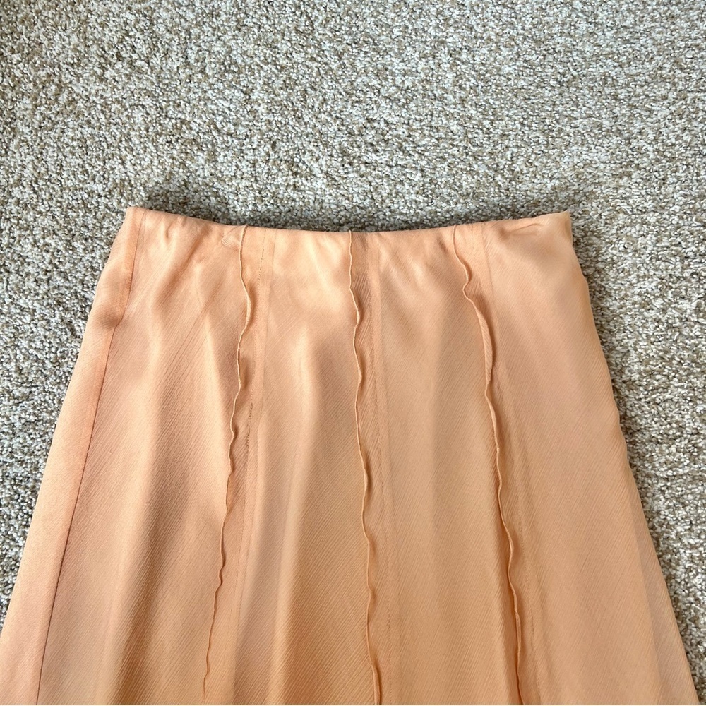 Vince Sheer Crinkle Lettuce-Edge Midi Skirt Light Orange Size Small - Picture 5 of 12